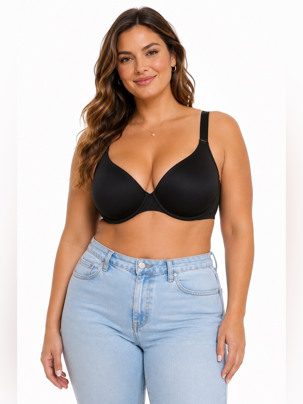 Bali 42D Black Seamless T-Shirt Bra Smooth Molded Cups Adjustable Straps